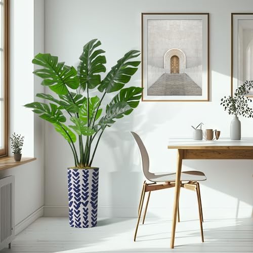 Artificial Tree in Modern Pattern Planter, Fake Monstera Silk Tree for Indoor and Outdoor Home Decoration - 65" Overall Tall (Plant Pot Plus Tree) - Image 6
