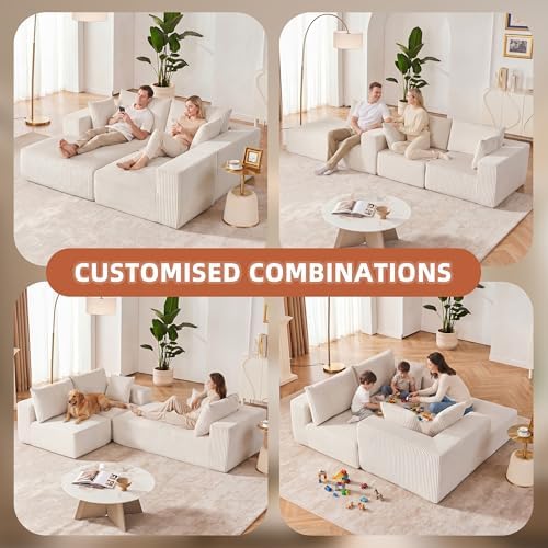 Weture 108" Boneless Couch with Chaise, Modular Sofa with Deep Seat, Beige - Image 5