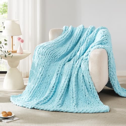 L'AGRATY Chenille Chunky Knit Blanket, Light Blue, 50x60, Heavyweight Throw Blanket for Home Decor - Image 7