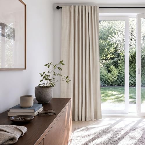 Linen Textured Total Blackout Sliding Door Curtains 96 Inches Long, Cream - Image 5