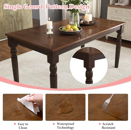 AMERLIFE 6 Piece Farmhouse Dining Set with 60" Solid Wood Table, Brown - Image 4
