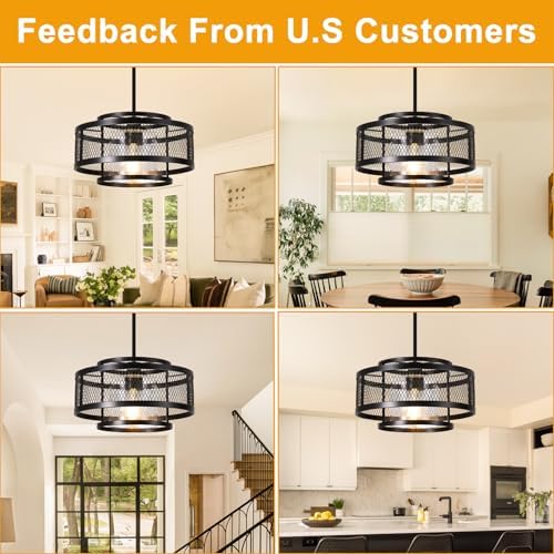 13" Dining Room Light Fixture/Chandelier Over Table, No Assembly Required Modern Black Pendant Light Fixtures, Industrial Hanging Pendant Lights Fixture for Kitchen Island Dining Room Hallway Entryway - Image 3