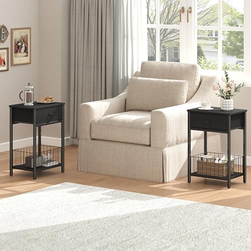 Small nightstand, Bed Side Tables Bedroom, Black Side Table, end Table with Drawer, one Drawer nightstand, Black end Table LNT0061BK - Image 3