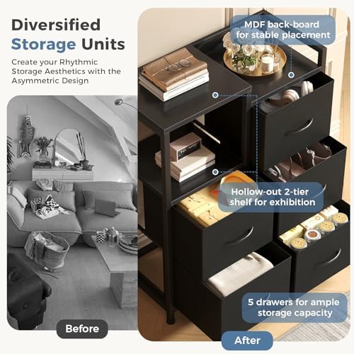DUMOS Black Dresser for Bedroom, 5 Drawer Small Fabric Closet Dresser - Image 4