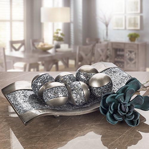 Creative Scents Schonwerk Silver Centerpiece for Dining Room - Crackled Mosaic Design Decorative Tray - Home Decor - Coffee Table Decorations Centerpiece for Dining/Living Room - Great Gift Idea - Image 3