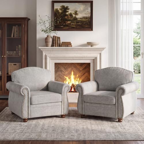 Traditional Oversized Accent Reading Chair Set of 2, 41.3" Oatmeal Chenille by LANDASSYHOME