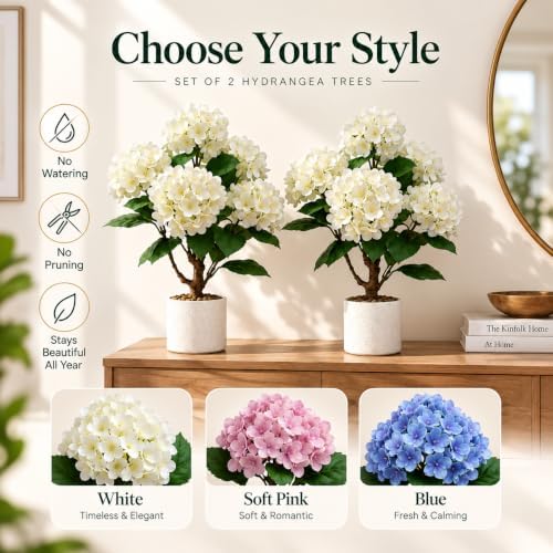 Artificial Hydrangea Trees, 2-Pack, Weighted Pots for Front Porch - Image 7