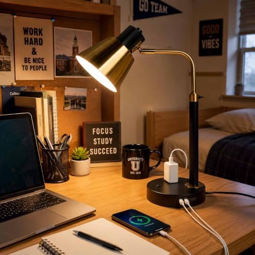 Adjustable Desk Lamp with Dual USB-C/A & AC Outlet 340° Swivel Lamp Head - Image 3