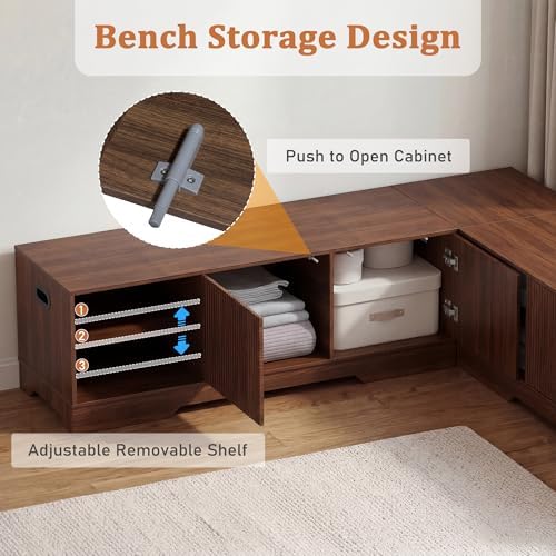 Extendable 6-Piece Breakfast Nook Set with Storage Benches & Stools, Corner Dining Table Set with Wine Glass Holder, Space-Saving Kitchen Table for Indoor/Outdoor Use (Walnut) - Image 3