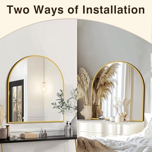 FICTOR 30" x 32" Arched Bathroom Vanity Mirror for Over Sink, Gold - Image 5