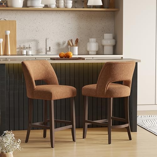 VKNOW Bar Stools Set of 2, 26" Fabric Counter Height Bar Stools, Orange - Image 3