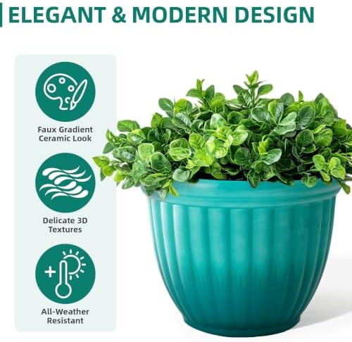 Autodaya 15" Large Planters For Outdoor Plants Set Of 2 Plastic Flower Pots - Image 7