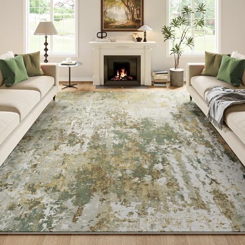Green Washable Rug 6x9 Area Rugs for Living Room Bedroom Carpet, Indoor Vintage Abstract Boho Large Rug Non Slip Faux Wool Rugs for Dorm, Dining Room Table, Nursery, Kids Playroom, Sage Green by Acapet