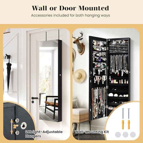 GIANTEX Wall or Door Mounted Jewelry Armoire with Full Length Mirror, 47.5" - Image 3