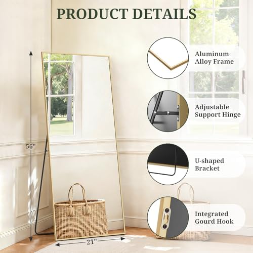 Mirror Full Length 56"x21", Rectangle Full Body Floor Mirrors with Stand - Image 4