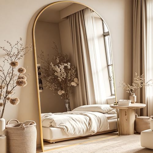 Oversized Floor Mirror, 81"x41" Arched Full Length Mirror, Gold - Image 2