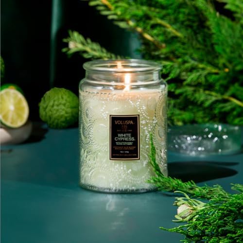 Voluspa White Cypress,Large Candle Jar,18 Ounce,100 Hour Burn Time, & Coconut Wax for Clean Burning,Handcrafted in the USA - Image 2