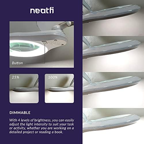 Neatfi LED Magnifying Lamp 1,200 Lumens with Clamp – 5” 5-Diopter Glass Lens, Dimmable Task Light | Adjustable Arm | Reading, Sewing & Crafting (White, 5-Diopter) - Image 5