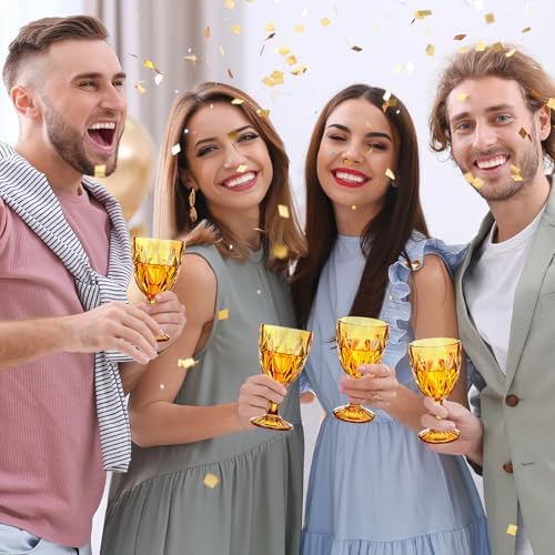 Yinder Glass Goblet Vintage Wine Goblet Embossed Glassware 10 oz Solid Color Glass Stemmed Cups for Iced Tea Beverage Soda Juice Water Liquor and Party Wedding Bars Restaurants(Amber,6 Pack) - Image 6
