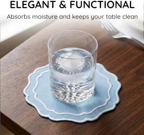 Linen Coasters for Drinks, Set of 6, 4.5 inch, Sky Blue - Image 5