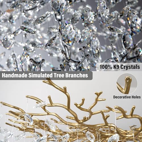 YUYI Modern Crystal Chandelier, 47" Gold Tree Branch Chandeliers, 18-Light Round Chandelier for Dining Room, Living Room, Foyer, Entryway, Kitchen, Bedroom, Luxury K9 Crystal Raindrop Light Fixture - Image 5