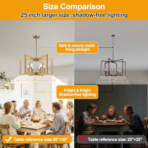 25"-61" Height Adjustable Modern Brass Chandelier for Dining Room, No Assembly Required Brass Dining Room Light Fixture Over Table, Industrial Metal Pendant Lights Fixture for Kitchen Island - Image 5