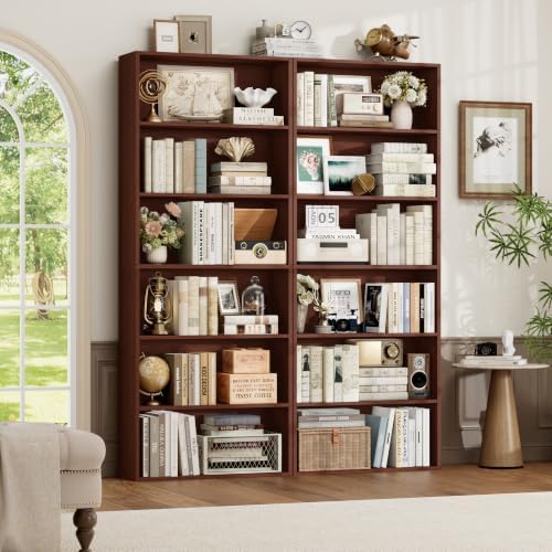 FOTOSOK 6 Tier Tall Bookshelf and Bookcase, Open Display Shelves,Cherry 2PK by FOTOSOK
