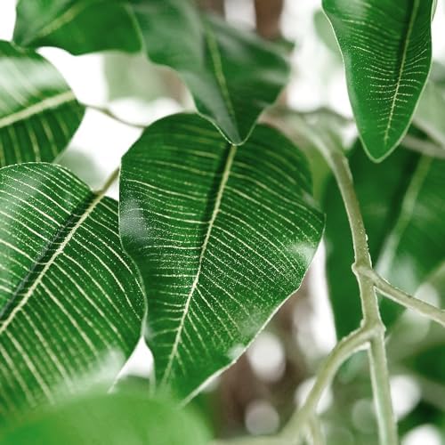 Artificial Tree in Blue Gray Industrial Line Pattern Planter, Fake Ficus Silk Tree for Indoor and Outdoor Home Decoration - 75" Overall Tall (Plant Pot Plus Tree) - Image 4