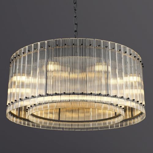 37" Modern Black Round Chandeliers,2-Tier 8-Light Water Ripple Crystal Glass Chandelier,for Dining Room,Living Room,Bedroom,High Ceiling,Foyer Entryway,Luxury Adjustable Hanging Chandelier by Knurldon