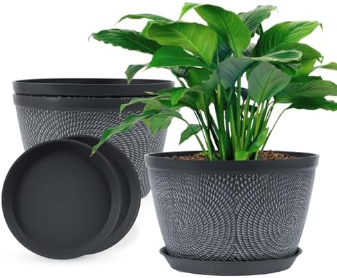 Quarut Flower Pots for Outdoor,Plastic Plant Pots with Drainage Hole & Tray by Quarut