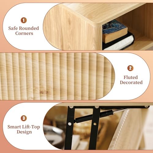 LYNCOHOME Fluted Lift Top Coffee Table with Storage, Modern Coffee Table for Living Room, Home Office(Natural) - Image 5