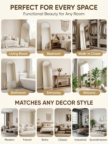 Full Length Mirror, 76" x 34" Arched Full Body Mirror Large Standing Floor Mirrors, Mirrors for Bedroom, Bathroom, Living Room Standing or Wall Leaning, Gold - Image 7
