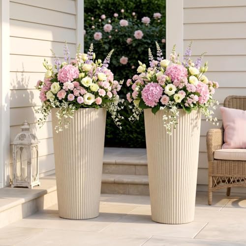 24" Tall Planters for Outdoor Plants with Insert, Set of 2 Cream - Image 6