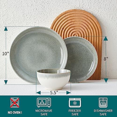 Pokini Stoneware Dinnerware Sets for 8, 24pcs Plates and Bowls Sets Dishes - Image 2