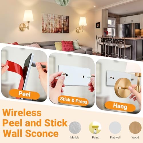 Nekhung Battery Operated Wall Sconce, Peel and Stick Sconces Set of 2 - Image 3