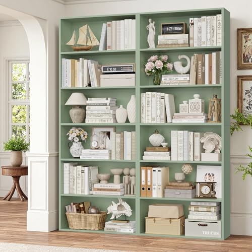 FOTOSOK 6 Tier Tall Bookshelf and Bookcase, Open Display Shelves, Green 2PK - Image 4