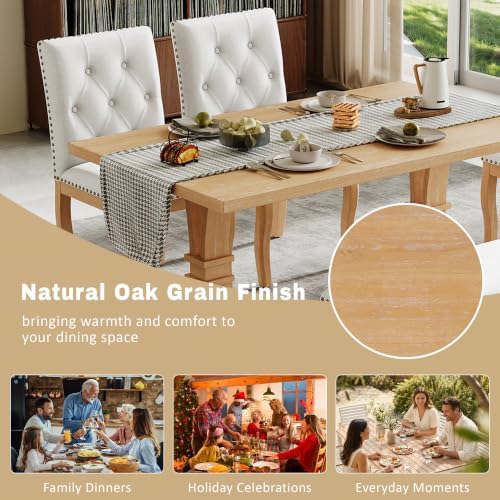 LUMISOL 6-Piece Dining Table Set with Bench, Farmhouse Kitchen Table Set with 4 Upholstered Button Tufted Chairs, Nailhead Trim & Curved Wood Legs, Natural - Image 4