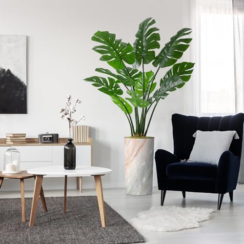 Artificial Tree in Modern Granite Effect Planter, Fake Monstera Silk Tree for Indoor and Outdoor Home Decoration - 65" Overall Tall (Plant Pot Plus Tree) - Image 2