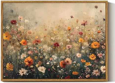 InSimSea Framed Canvas Wall Art Vintage Decor, Wall Decor for Living Room Bedroom Office Bathroom, Nature Landscape Flower Wildflower Oil Painting Prints, Home Desk Decorations, 12x16inch by InSimSeaArt