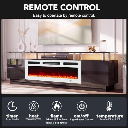 90" TV Stand for Living Room, Large Entertainment Center & Media Console, Fits TVs up to 100", Storage Cabinet with Shelves, 50" Electric Fireplace, Black & White - Image 6