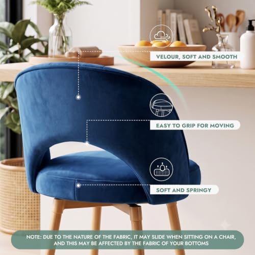 Swivel Bar Stools Set of 4, Counter Height Barstools for Kitchen Island, 26" Seat Height Bar Chairs for Dining Room, Upholstered Bar Stool with Back and Footrest, Blue - Image 4