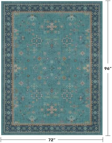 Boho Teal 6x8 Rug for Living Room, Washable Area Rugs for Bedroom, Dining Room Under Table, Vintage Turquoise Décor Indoor, Low Pile & Soft Carpet - Image 2