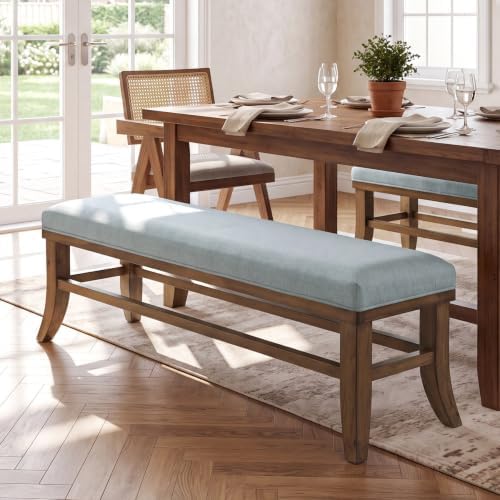 Solid Wood Upholstered Dining Bench, 55" Padded Long Bench - Image 4