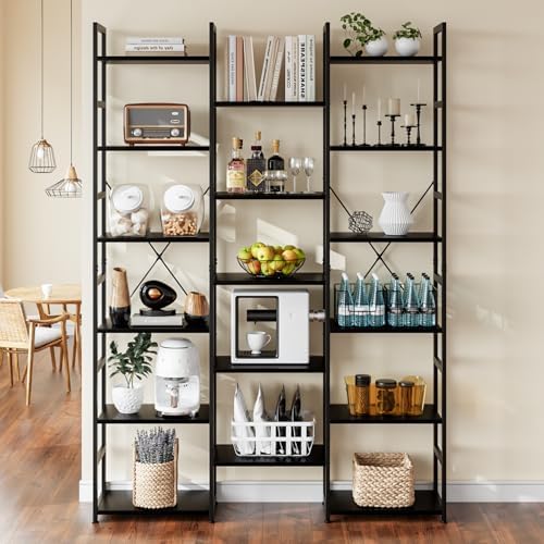 NUMENN Triple Column 6 Tier Bookshelf with 17 Adjustable Shelves, Black - Image 5