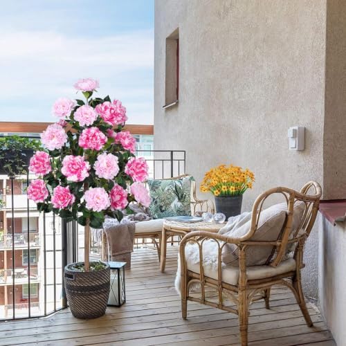 2 Pack 4FT Artificial Peony Tree, Fake Pink Trees for Outdoors Decor - Image 6