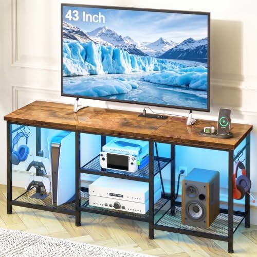YGEOMER TV Stand for TVs Up to 50in with LED Lights, Rustic Brown by YGEOMER
