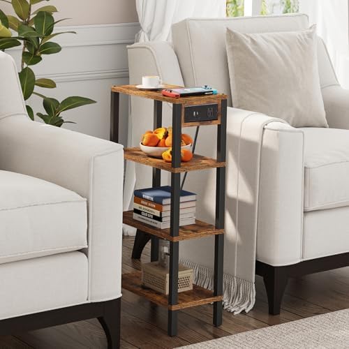 TUTOTAK Narrow Side Table, 4-Tier Small End Table with Charging Station - Image 5