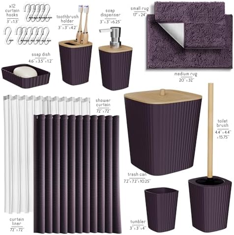 Clara Clark Purple Bathroom Set, Bathroom Sets with Shower Curtain and Rugs - Image 2