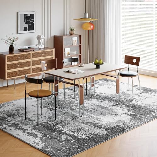 Washable Rug 4x6 Entryway Rugs for Living Room Bedroom Carpet, Grey Indoor Vintage Abstract Boho Large Area Rug Non Slip Faux Wool Rugs for Dorm, Dining Room Table, Nursery, Kids Playroom, Gray - Image 2