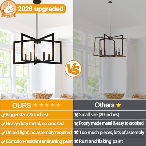 25"-61" Height Adjustable Modern Matte Black Chandelier for Dining Room, No Assembly Required Black Dining Room Light Fixture Over Table, Industrial Metal Pendant Lights Fixture for Kitchen Island - Image 6